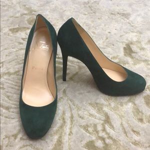 Louboutin Green Suede Platform Heels